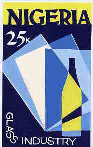Nigeria - Original artwork essay probably intended for the 1973-74 definitive issue symbolically showing the Glass industry (25k value) by unknown artist in bright colours 5" x 8" on card