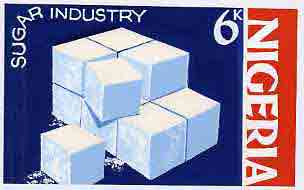 Nigeria - Original artwork essay probably intended for the 1973-74 definitive issue symbolically showing the Sugar industry (6k value) by unknown artist 8" x 5" on card
