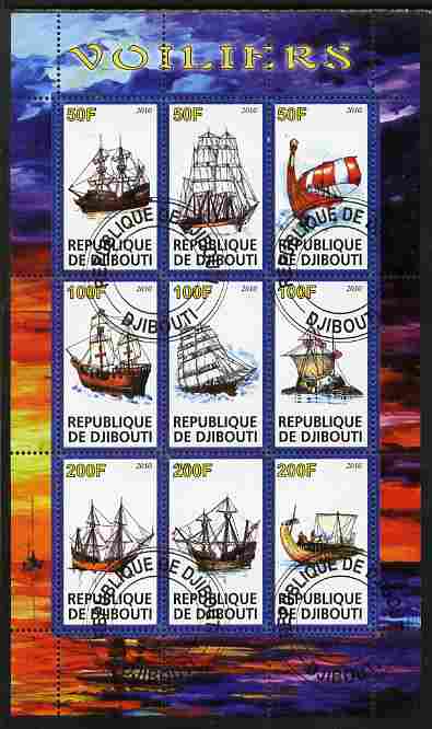 Djibouti 2010 Sailing Ships perf sheetlet containing 9 values fine cto used