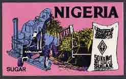 Nigeria - Original undenominated artwork probably submitted as essay for the 1973-74 definitive issue showing Sugar (Cane Harvesting & Refinery Plant) by unknown artist, 6.5" x 4" mounted on board