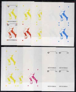 Iso - Sweden 1982 Football World Cup imperf sheetlets containing set of 4 values, the set of 7 progressive colour proofs comprising the 4 individual colours, 2, 3 and all 4-colour composites unmounted mint