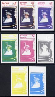 Bernera 1982 Princess Di's 21st Birthday souvenir sheet (Â£1 value) the set of 8 imperf progressive colour proofs comprising the four individual colours plus  two 2-colour, 3-colour and all 4-colour composites, unmounted mint