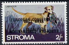 Stroma 1970 Dogs 2s (Labrador) perf single with 'European Conservation Year 1970' opt doubled, one inverted unmounted mint*