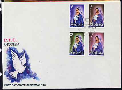 Rhodesia 1977 Christmas set of 4 on illustrated unaddressed cover with first day cancel, SG 549-52