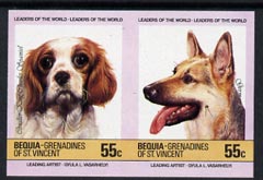 St Vincent - Bequia 1985 Dogs (Leaders of the World) 55c (King Charles & GSD) imperf se-tenant pair unmounted mint