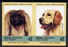 St Vincent - Bequia 1985 Dogs (Leaders of the World) $2 (Pekinese & Golden Retriever) imperf se-tenant pair unmounted mint