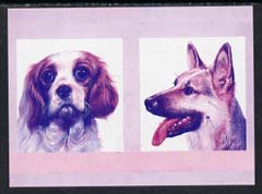 St Vincent - Bequia 1985 Dogs (Leaders of the World) 55c (King Charles & GSD) imperf se-tenant proof pair in magenta & blue only unmounted mint