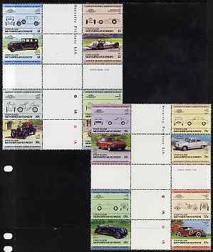 St Vincent - Union Island 1985 Cars #3 (Leaders of the World) set of 16 in se-tenant cross-gutter block (folded through gutters or perfs) from uncut archive proof sheets, some split perfs & wrinkles but a rare archive item unmounted mint