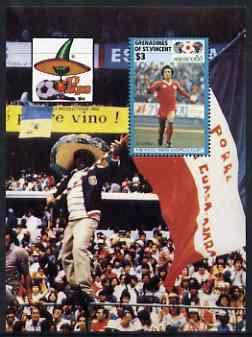 St Vincent - Grenadines 1986 World Cup Football $3 unissued m/sheet on gummed paper (showing the Korean Player as on the issued $1.50 stamp) unmounted mint