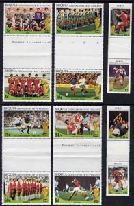 St Vincent - Bequia 1986 World Cup Football set of 12 in se-tenant gutter pairs (folded through gutters or perfs) from uncut archive proof sheet unmounted mint