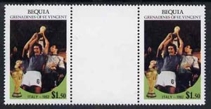 St Vincent - Bequia 1986 World Cup Football $1.50 (Italy) gutter pair (unfolded) from uncut archive proof sheet unmounted mint