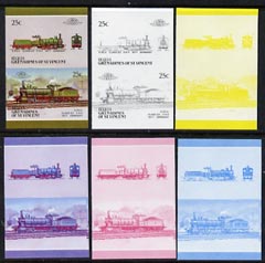 St Vincent - Bequia 1987 Locomotives #5 (Leaders of the World) 25c (0-6-0 KPEV Class G3) set of 6 imperf se-tenant progressive proof pairs comprising the four individual colours, 2-colour and all 4-colour composites unmounted mint