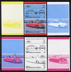 St Vincent - Bequia 1984 Cars #2 (Leaders of the World) $1 (1955 Citroen DS 19) set of 6 imperf se-tenant progressive colour proof pairs comprising the four individual colours plus 2 and all 4-colour composites unmounted mint