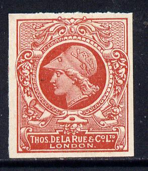 Cinderella - GB Great Britain 1911 De La Rue undenominated imperf Minerva Head dummy stamp in orange-red with solid background unmounted mint