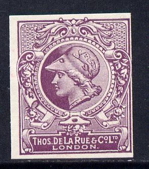 Cinderella - GB Great Britain 1911 De La Rue undenominated imperf Minerva Head dummy stamp in purple with part shaded background unmounted mint