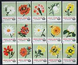 Match Box Labels - complete set of 15 Flowers (green background), superb unused condition (Yugoslavian Drava Series)
