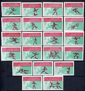 Match Box Labels - complete set of 21 Athletics (red & green) superb unused condition (Hungarian from 1966)