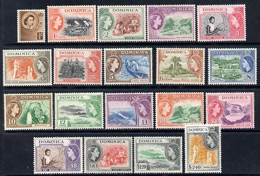Dominica 1954-62 Pictorial definitive set 19 values complete unmounted mint, SG 140-58 