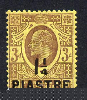 British Levant 1910 1.25pi on KE7 3d purple on orange-yellow mounted mint SG 22