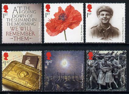 Great Britain 2014 Centenary of the Great War 1914-18 perf set of 6 unmounted mint 