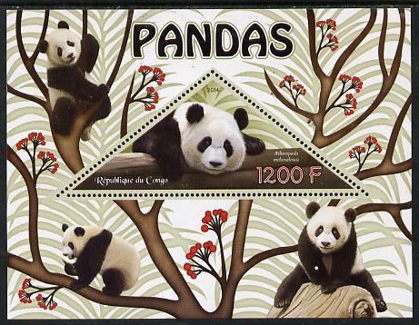 Congo 2014 Pandas perf s/sheet containing one triangular-shaped value unmounted mint 