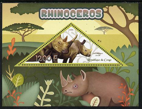 Congo 2014 Rhinos perf s/sheet containing one triangular-shaped value unmounted mint 