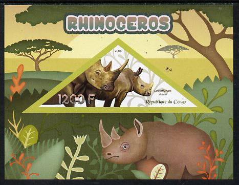 Congo 2014 Rhinos imperf s/sheet containing one triangular-shaped value unmounted mint 