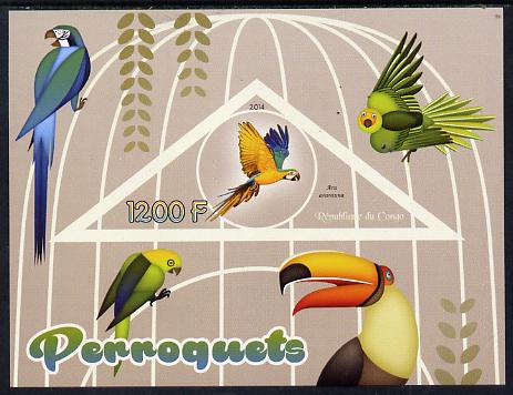 Congo 2014 Parrots imperf s/sheet containing one triangular-shaped value unmounted mint 