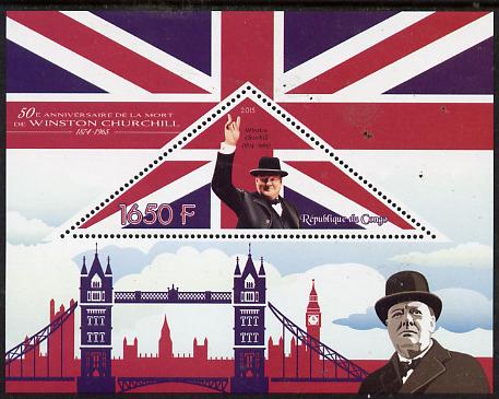 Congo 2015 50th Death Anniversary of Winston Churchill perf deluxe sheet containing one triangular stamp unmounted mint 