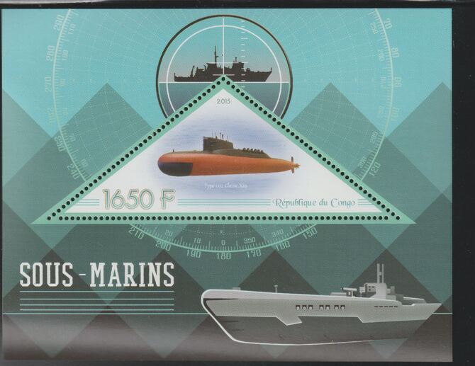 Congo 2015 Submarines perf deluxe sheet containing one triangular value unmounted mint