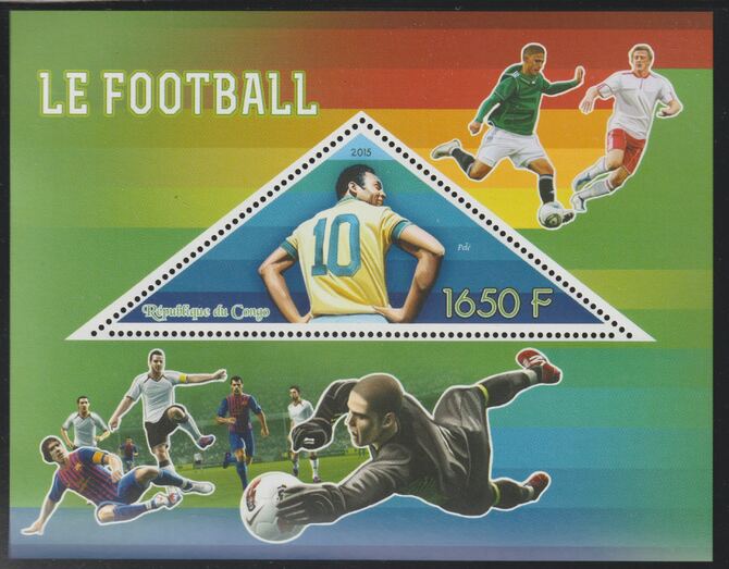 Congo 2015 Football perf deluxe sheet containing one triangular value unmounted mint