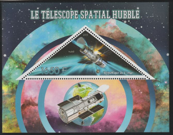 Congo 2015 Hubble Space Telescope perf deluxe sheet containing one triangular value unmounted mint