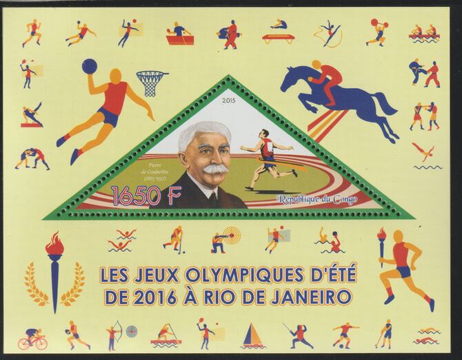 Congo 2015 Rio Olympic Games perf deluxe sheet containing one triangular value unmounted mint