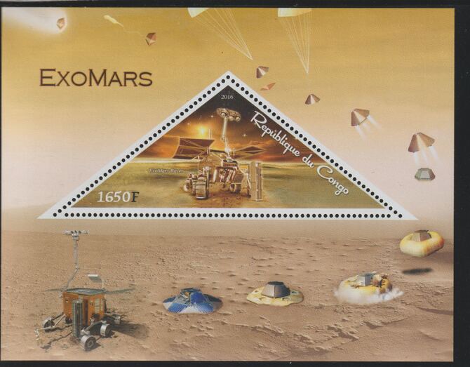 Congo 2016 ExoMars Space Mission perf deluxe sheet containing one triangular value unmounted mint