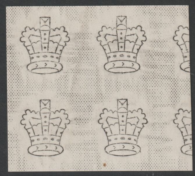 Cinderella - Watermark proof of State Crown in block of 4 on thin card from Dandy Rollers, ex De La Rue atchive