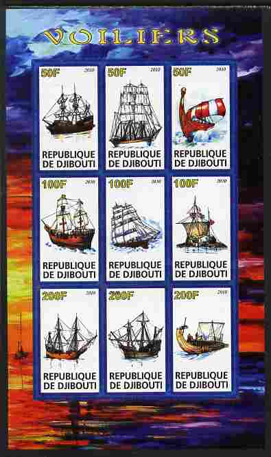 Djibouti 2010 Sailing Ships imperf sheetlet containing 9 values unmounted mint