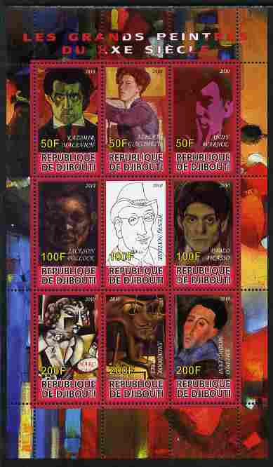 Djibouti 2010 Great Artists of the 20th Century perf sheetlet containing 9 values unmounted mint