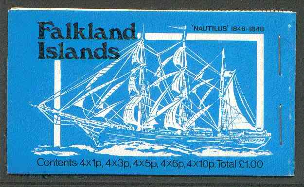 Booklet - Falkland Islands 1979 Mailships £1 booklet (blue cover showing Nautilus & AES complete, SG SB3