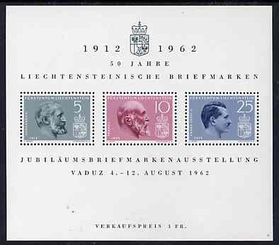 Liechtenstein 1962 Anniversary of First Postage Stamps m/sheet, SG MS 412a, Mi BL 6