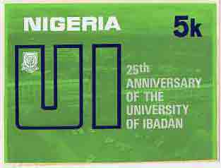 Nigeria 1973 Ibadan University - partly hand-painted artwork for 5k value (University Building Western Campus) by Olajide I Oshiga on card size 8"x5.5" without endorsements
