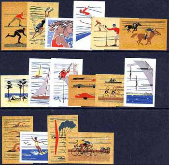 Match Box Labels - complete set of 16 Sports & Pastimes, superb unused condition (Russian)