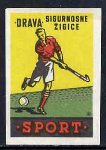Match Box Label - Field Hockey superb unused condition from Yugoslavian Sports & Pastimes Drava series
