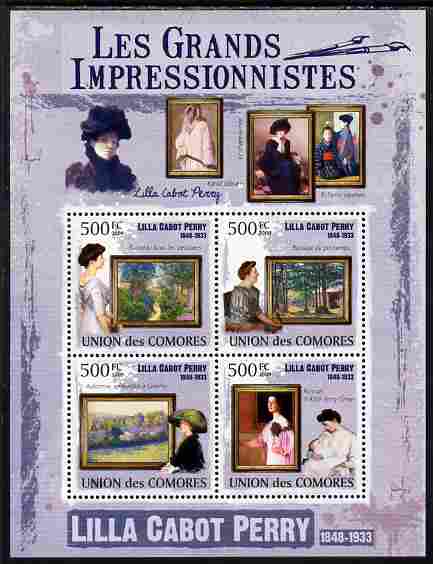 Comoro Islands 2009 The Impressionists - Lilla Cabot Perry perf sheetlet containing 4 values unmounted mint