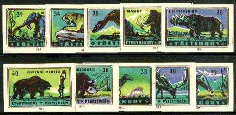 Match Box Labels - 10 Prehistoric Animals (part 4 of 4 nos 31-40), superb unused condition (Czechoslovakian Solo Match Co)