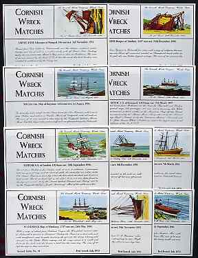 Match Box Labels - 10 Cornish Ship Wrecks (nos 41-50 the scarce dozen size outer labels), superb unused condition (Cornish Match Co issued July 1970)
