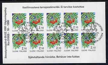 Finland 1991 Provincial Plants (Rowan) 2m10 self-adhesive in complete sheetlet of 10 with first day commemorative cancel, SG 1206