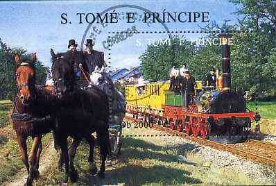 St Thomas & Prince Islands 1996 Locomotives perf miniature sheet #2 cto used