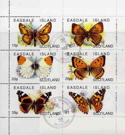 Easdale 1997 Butterflies sheetlet containing complete set of 6 values cto used