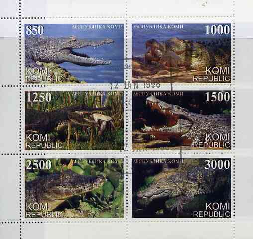 Komi Republic 1997 Reptiles (Crocodiles) perf sheetlet containing complete set of 6 cto used