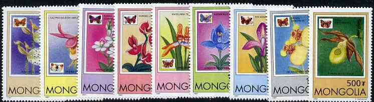 Mongolia 1997 Orchids and Butterflies complete set of 9 values unmounted mint